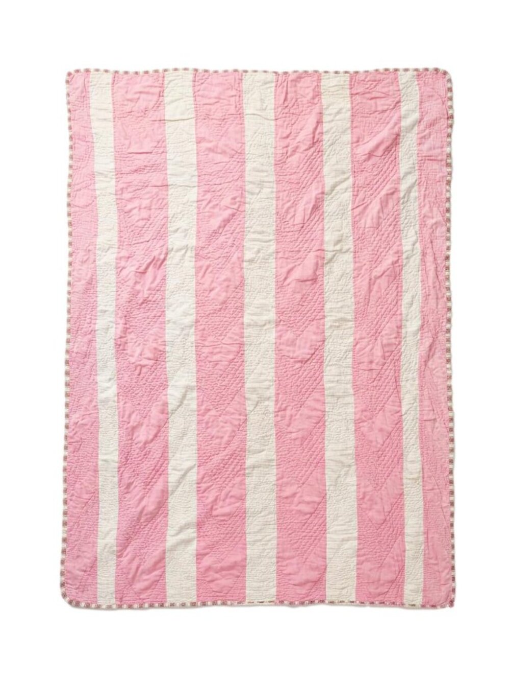 Vintage Handmade Pink White Striped Strippy Quilt Hand Quilted Cutter Twin 59x84